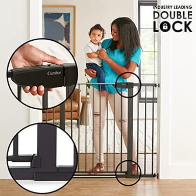 Cumbor 36" Extra Tall Baby Gate for Dogs and Kids with Wide 2-Way Door, 29.7"- 46" Width, and Auto Close Personal Safety for Babies and Pets, Fits Doorways, Stairs, and Entryways, Black - Image 3