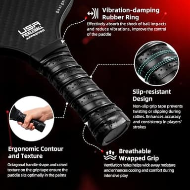 BAGAIL Pickleball Paddles, USAPA Approved Fiberglass Surface Pickleball Set, Lightweight Pickle Ball Rackets with 4 Balls, 1 Bag, Designed in California for Traction and Stability - 2 Pack, Black - Image 4