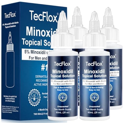 5% Minoxidil for Men Hair with Biotin, Minoxidil for Women,Tecflox Minoxidil Beard Growth Oil, Minoxidil Hair Growth Serum for Men,4-Pack,Total 8Fl Oz for 8 Months, Hair Growth Oil(White) - Image 1