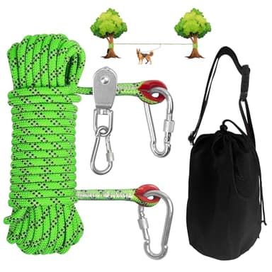 Dog Camping Essentials 50ft Portable Overhead Trolley System Pet Camping Leash for Dogs up to 200lbs Dog Runner for Yard - Image 1