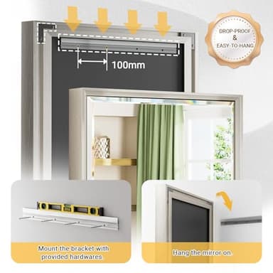 QueenFun Brushed Nickel Bathroom Mirror, 22x30 Inch Beveled Framed Bathroom Mirror Anti-Rust, Brushed Nickel Metal Frame Bathroom Vanity Mirror for Wall, Vertical/Horizontal Wall-Mounted Mirrors - Image 5