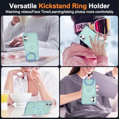 SKYLMW Compatible with iPhone 16 Case with Invisible Magnetic O-Ring Stand Military-Grade Translucent Case for iPhone 16 6.1" [Compatible with Mag-Safe][Great Grip Feeling], Blue - Image 5