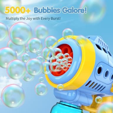2 Bubble Gun with 2 Pack Refill Solution, 360° Leak-Proof Bubble Machine for Toddlers, Automatic Bubble Guns for Kids, Easter Basket Stuffers, Party Favors, Birthday Gift (Yellow-Blue) - Image 2