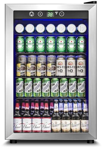 Feelfunn 4.5 Cu.Ft Beverage Refrigerator Cooler - 145 Can Mini Fridge Glass Door for Soda Beer Wine, Small Refrigerator for Bedroom Office Home Bar, 4 Adjustable Shelves, Silver - Image 1