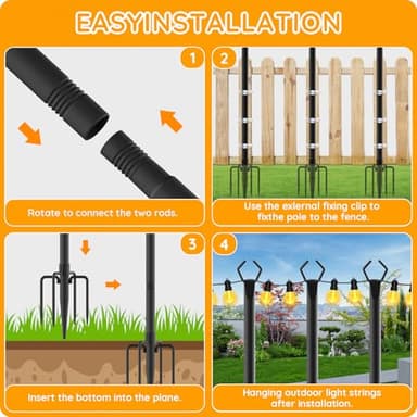 6 Pack String Light Poles, Outdoor String Light Pole 10 ft Forked Metal Light Pole with Adjustable Outdoor Light Stand, Deck, Backyard, Garden, Wedding, Rustproof and Sturdy with Hooks. - Image 6