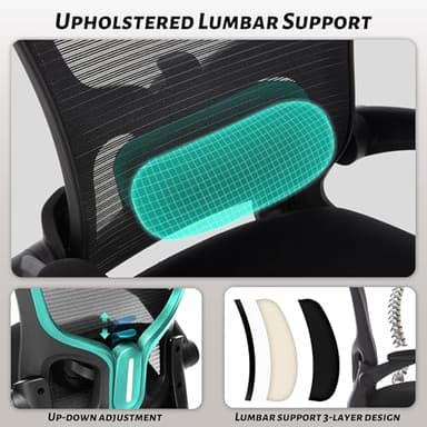 400LBS Office Chair, Executive Desk Chair with Adjustable Lumbar Support, Comfy W-Shape Thicken Cushion Ergonomic Mesh Computer Chair, Swivel Task Chair Padded Flip-up Armrest for Home Office,Black - Image 4