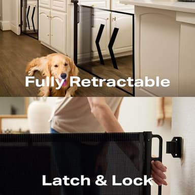 Cumbor Retractable Baby Gates for Stairs, Mom Choice Award Winner-55 Wide Mesh Dog Gate for Doorways, 34" Tall Easy to Use Pet Fence for The House, Toddler Safety Essentials Indoor&Outdoor, Black - Image 4