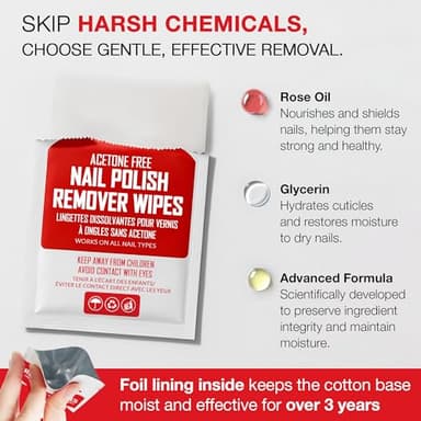 Nail Polish Remover Pads - 100% Non-Acetone - 50 Pack Bulk Set - Individually Wrapped - Quick Nail Polish Remover Wipes - Fingernail Travel Kit to Clear Nail Polish for Home & Professional Removal - Image 3