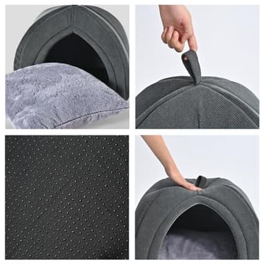 Amazon Basics Cat Cave Bed, 2-in-1 Foldable House for Indoor Cats, with Washable Cushion and Non-Slip Base, 17.5 x 17.5 Inches, Large - Image 2