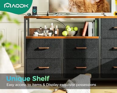 AODK Dresser with Charging Station, 52-Inch Long Dressers for Bedroom with 7 Large Fabric Drawers, Dresser TV Stand with Open Shelves for 55-Inch TV, Vintage - Image 5