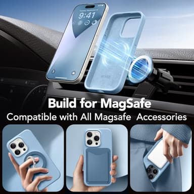 GONEZ Magnetic for iPhone 16 Pro Case, Compatible with MagSafe, [Screen Protector + Camera Lens Protector], Silicone Shockproof Anti-Scratch Protective Phone Case 6.3 inch, Mist Blue - Image 4