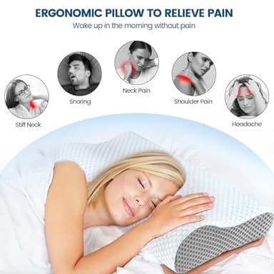 Memory Foam Pillows Neck Pillow Bed Pillow for Sleeping, Ergonomic Cervical Pillow for Neck and Shoulder Pain Relief,Orthopedic Contour Pillow for Side Back Stomach Sleeper(Blue&Grey) - Image 4