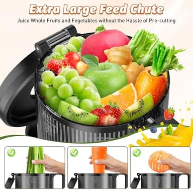 Cold Press Juicer, Masticating Juicer with 5.4" Wide Feed Chute, 350w Slow Juicer Machines Fit Whole Vegetables and Fruits with High Juice Yield, Easy to Clean (Black) - Image 2