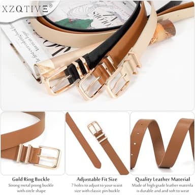 XZQTIVE 3 Pack Women Belts For Jeans Dresses Pants Ladies Leather Waist Belt with Gold Buckle - Image 4