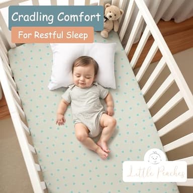 Little Peaches Baby Crib Sheets Neutral - Super Soft Toddler Bed Sheets for Standard Crib Mattress, Crib Sheets for Boys & Girls, Stretchy Knit Fitted Crib Sheet, 2 Pack - Polka Dot-Blue & Cool Blue - Image 3