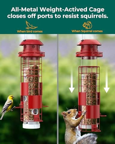 Solar Squirrel Proof Bird Feeders for Outdoors Hanging, Metal Mesh Tube Bird Seed Feeder for Outside with 4 Ports, Weight-Activated Perches, 3LBs Seed Capacity, Suitable for Small Medium Birds, BF008 - Image 2