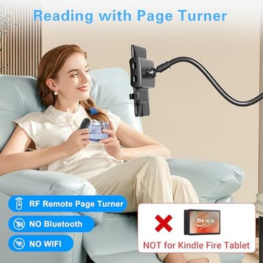 Kefotic Gooseneck Tablet Holder for Kindle Reading in Bed with Page Turner Remote, Hands Free Desk Bedside Lazy Arm Stand for Kindle Accessories, Gifts for Readers - Image 2