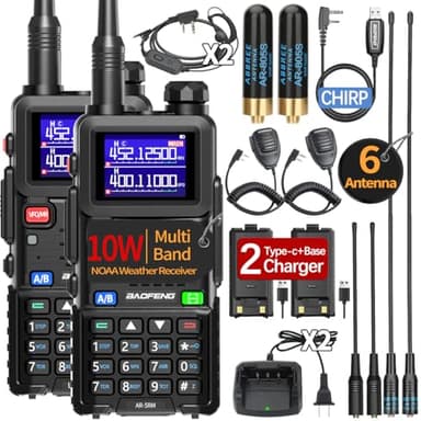 Baofeng Radio Ham Radio Long Range AR-5RM 10W Handheld NOAA Emergency Weather Radio 999CH Rechargeable Walkie Talkies with Programming Cable,USB-C Charging for Survival Gear Hunting Camping,2 Pack - Image 1