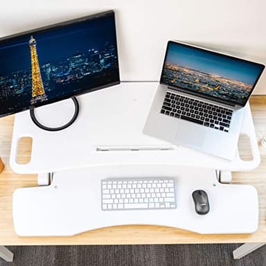 TechOrbits Standing Desk Converter - 37 Inch Adjustable Sit to Stand Up Desk Workstation, MDF Wood, Ergonomic Desk Riser with Keyboard Tray, Desktop Riser for Home Office Computer Laptop, White 37" - Image 4