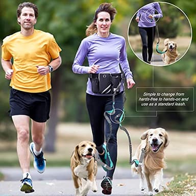 SHINE HAI Retractable Hands Free Dog Leash with Dual Bungees for 2 Dogs, Adjustable Waist Belt Fanny Pack, Reflective Stitching Leash for Running Walking Hiking Jogging Biking Black - Image 2