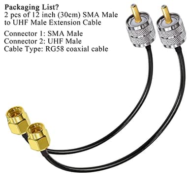 TUOLNK SMA to UHF Extension Cable RG58 12inch(30cm) SMA Male to SO239 Male WiFi Antenna Pigtail PL-259 RF Coax Assembly Cable for CB Radio Ham Radio 2 Pack - Image 6