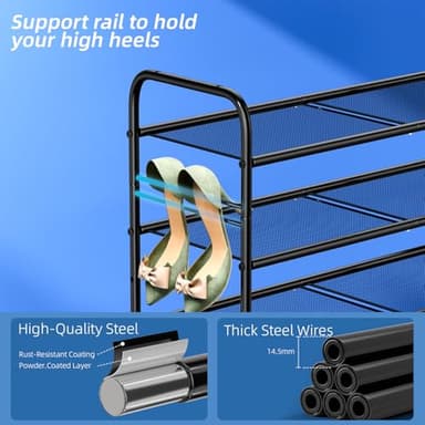 SUFAUY 3-Tier Mesh Shoe Rack, Closet Metal 33" Wide Shoe Shelf Heavy Duty, Black - Image 6