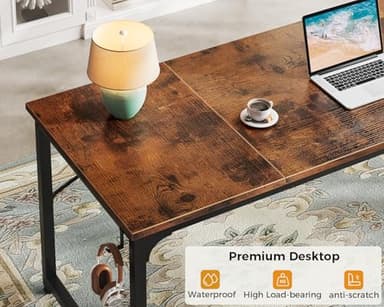 ODK Computer Desk Large Office Desk, 63 Inch Gaming Desk with Storage, Modern PC Work Table with Headphone Hook for Home Office, Splice Board, Rustic Brown - Image 5