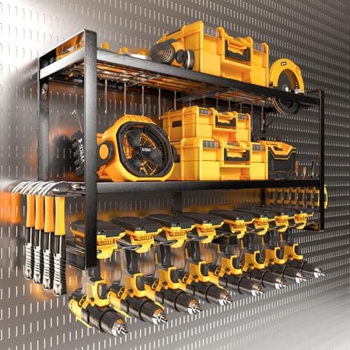 SOYEEZE Power Tool Organizer & Storage Wall Mount - Heavy Duty Metal 8 Drill Holder, 3 Layer Premium Garage Utility Power Tool Rack &Tool Shelf,Great as Gifts for Men Father's Day-Large-Black - Image 1