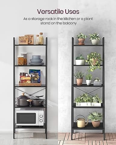 VASAGLE Ladder Shelf, 5-Tier Bookshelf, Storage Rack, Bookcase with Steel Frame, for Living Room, Home Office, Kitchen, Bedroom, Industrial Style, Ebony Black and Ink Black ULLS045B56 - Image 9