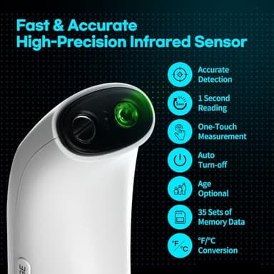 HubiBaby No-Touch Infrared Thermometer for Adults, Accurate Digital Forehead Thermometer, Large LED Display, Fever Alarm, 2 in 1 Forehead & Object Thermometer - Image 3