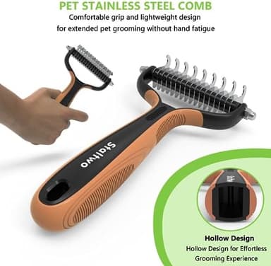 Deshedding Dog Brush for Shedding - 2-in-1 Professional Undercoat Rake and Furminator for Dogs | Shedding Control for Long-Haired Dogs and Cats, Deshedding Tool, Knot Removal,Orange - Image 4