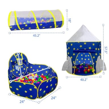 PigPigPen 3pc Kids Play Tent for Boys with Ball Pit, Crawl Tunnel, Princess Tents for Toddlers, Baby Space World Playhouse Toys, Boys Indoor& Outdoor Play House, Perfect Kid’s Gifts - Image 7