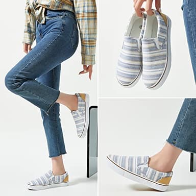 Women's Slip on Shoes Low Top Canvas Sneakers Loafers Non Slip Fashion Casual Low Cut Shoes(Light Blue Stripes.US8.5)… - Image 6