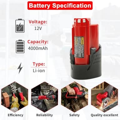 UADCA 2-Pack 4.0Ah Replacement Battery Compatible with MIiwkee 12V Lithium Ion Battery 48-11-2420 48-11-2440 48-11-2402 48-11-2411 48-11-2412 Cordless Power Tools - Image 5