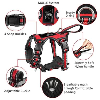 WINSEE Pet Harness Collar and Leash Set, All-in-one Reflective Dog Harness No Pull with Adjustable Buckles for Puppies, Small, Medium, Large, and Extra-Large Dogs (Small, Red) - Image 3