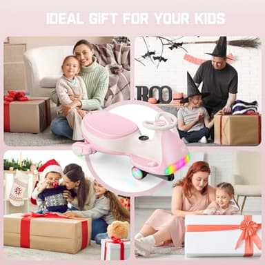FanttikRide 12V N7 Ultra Electric Wiggle Car with Pedal, Kids Car, MagicMute Motor Swing Car, 2 Speeds, 9 Color Modes, Digital Display, Bluetooth, for Ages 3 and Up, 150 Lbs, Pinkish White - Image 9