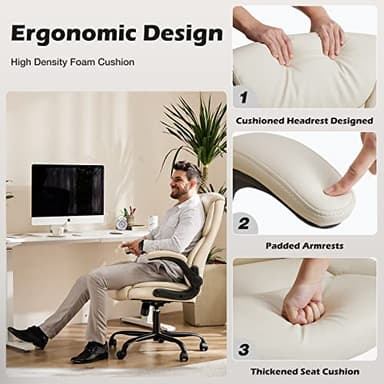Office Chair - Ergonomic Executive Computer Desk Chairs with Adjustable Flip-up Armrest, Swivel Task Chair with Lumbar Support, Strong Metal Base, PU Leather, White - Image 4