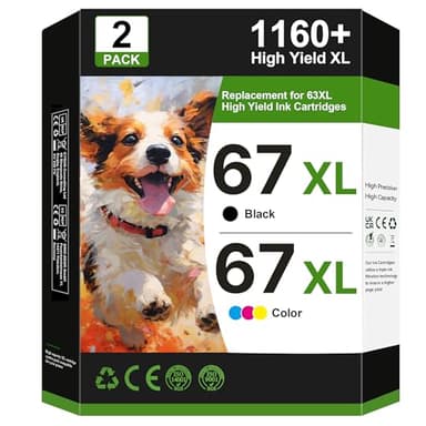 67XL Ink Cartridges Black/Color Combo Pack Replacement for HP Ink 67 67XL Ink Cartridges Work for HP DeskJet 2827e 2855e 4227e 2842e 2800 4155e 2755e 2755 2852e Envy 6055e 6455e (1 Black,1 Tri-Color) - Image 1