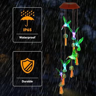 Hummingbird Gifts for Women Mom Grandma,Hanging Solar Wind Chimes for Outside,Waterproof LED Gardening Garden Decor Lights for Festival Birthday Gifts for Girlfriend Wife (Red Housing) - Image 3