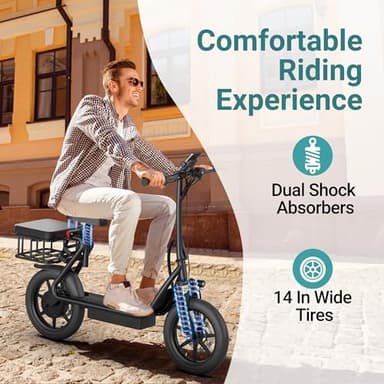 NAVIC T1PRO Electric Scooter,Electric Scooter with Seat,Max 49 Miles Ranges,Top Speed 22 mph,750W Peak Motor for Pets,Cargo with Back Basket - Image 6