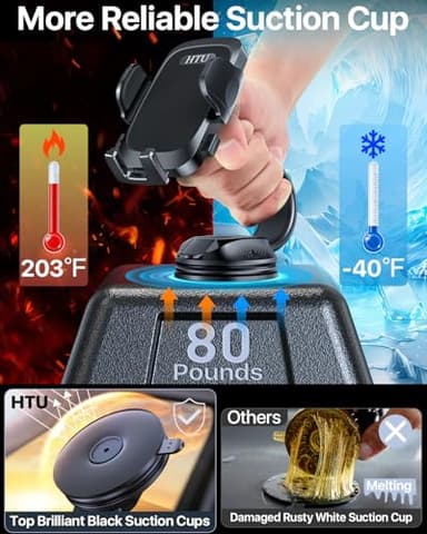 HTU [True Military-Grade Car Phone Holder [2025 Upgraded Strongest Suction & Vent Clip] Cell Phone Car Mount for Dashboard Windshield Vent Truck Cradle Dash Stand,(Black) - Image 5