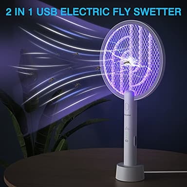 PALONE Electric Fly Swatter 3000V Bug Zapper Racket 2 in 1 Fly Swatter with 1200mAh Battery Rechargeable Mosquito Killer Lamp with 3 Layers Safety Mesh for Indoor and Outdoor (2 Pack) - Image 2