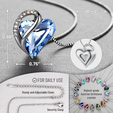 Leafael Necklaces for Women, Infinity Love Birthstone Heart Pendant with Light Sapphire Blue Crystal for March December, Birthday Jewelry Gifts for Her, Mom, and Wife, Silver Plated, 18 + 2 inch Chain - Image 3