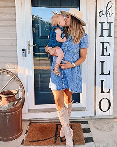 LookbookStore Jean Dress for Women Trendy Denim Babydoll Dress Short Sleeve Holiday Dresses for Women Summer 2025 Reef Blue Size 8 10 - Image 7