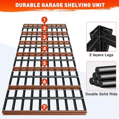 REIBII 48.2''W Garage Shelving Heavy Duty Metal Shelving 3000LBS Storage Shelves Adjustable Metal Shelves 5 Tier Garage Shelf for Basement Pantry Warehouse Supermarket 48.2" W x 24.2" D x 72.2" H - Image 7