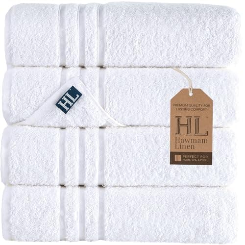 Hawmam Linen White Bath Towels 4 Pack 27 x 54 Inches 100% Turkish Cotton Soft Lightweight and Highly Absorbent Quick Drying Towels, Premium Quality Perfect for Daily Use - Image 1