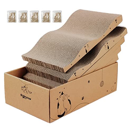 RUBMEOW Cat Scratcher Cardboard Scratch Pad Box for Indoor Cats,5pcs Scratching Board Bed Reversible Durable,with Catnip - Image 1