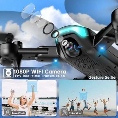REDRIE Drone with 1080P Camera for Beginners, Foldable, Altitude Hold, Gestures Selfie, Waypoint Fly, Headless Mode, 3D Flip, One Key Start, 3 Speed Modes, Circle Fly, 2 Batteries - Image 2