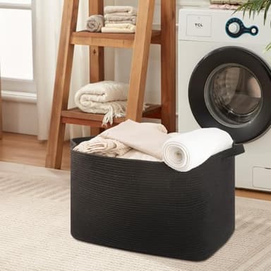 OIASKET 118L Extra Large Blanket Basket, 24.8" x 17.7" x 17.2" Woven Storage Basket for Living Room, Rectangle Nursery Blanket Storage for Toys, Towels, Dirty Clothes (Black) - Image 5