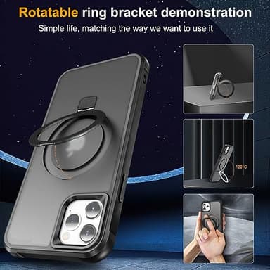 SKYLMW Compatible with iPhone 12 Pro Max Case & iPhone 13 Pro Max Case with Invisible Magnetic O-Ring Stand Translucent Phone Cases 6.7" [Compatible with Mag-Safe][Great Grip Feeling], Black - Image 2